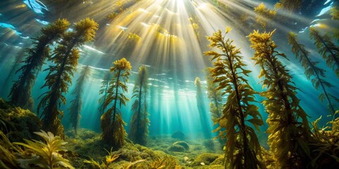 Sunlight Streaming Through Underwater Kelp Forest, Underwater Photography, Kelp Forest, Aquatic Plants, Marine Life