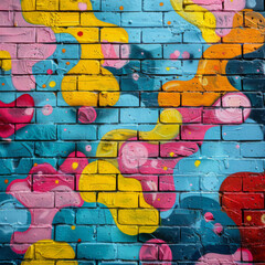 Colorful graffiti on brick wall,Abstract bubbles on the wall street art painting