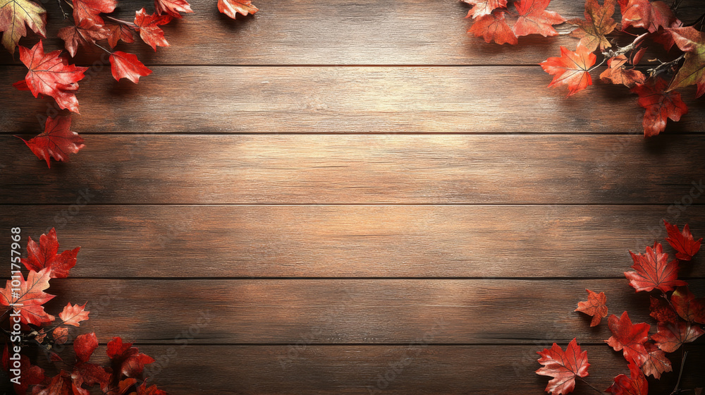 Canvas Prints Autumn leaves on a rustic wooden background.