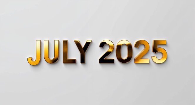 july 2025 word lettering gold hue elegant concept on plain white background