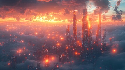Fototapeta premium Futuristic Smart City with Shining Modern Towers