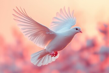 Obraz premium Ultra-Realistic Photograph of a Beautiful White Dove Flying in the Sky – Symbolizing Freedom and Peace