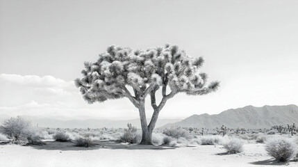Black and White Joshua Tree Landscape Photograph
