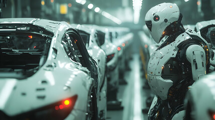 Fototapeta premium Robot on a Car Production Line 3D Illustration