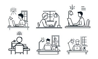 Set of Remote Workers Glyph Illustrations
