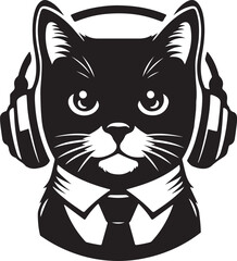 A Cute Cat Listening to Music with Headphones silhouette vector