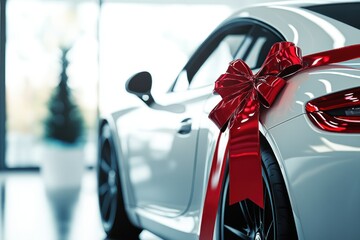 Elegant White Car with Red Bow Decoration