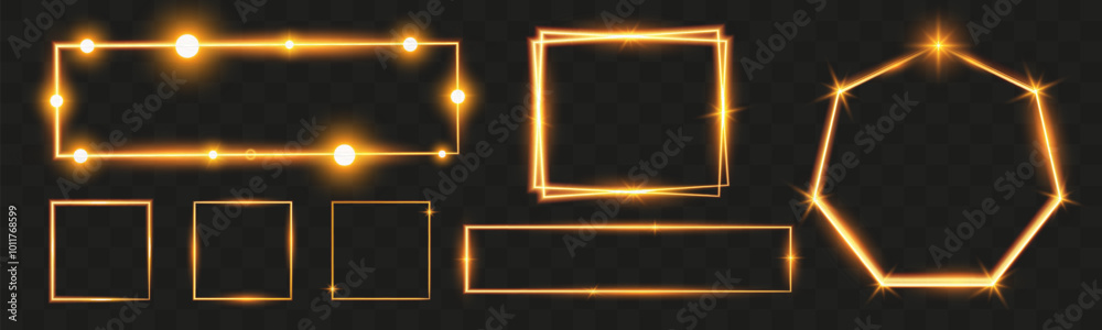 Poster illuminated geometric shape. light horizontal frame sign.light frame.