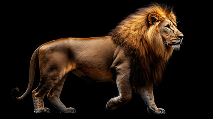 Obraz premium Majestic Lion Walking in Dark Background - Realistic Animal Image