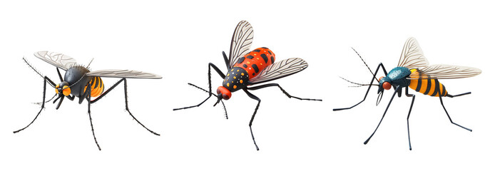 Colorful insects on transparent background