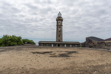 Horta city in Faial island Azores Portugal Capelinhos lighthouse and volcano