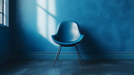 Blue Chair in Blue Room 3D Illustration