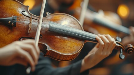 Fototapeta premium Close-up of a violinist's hands performing during a classical music performance
