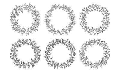 Set of grunge round vector frames. Abstract rough shapes for your text. Isolated, black on white background.
