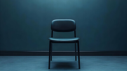 Dark Blue Room with a Single Chair 3D Illustration