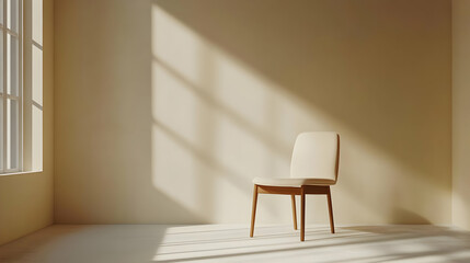 Beige Room Interior with Chair and Sunlight 3D Illustration