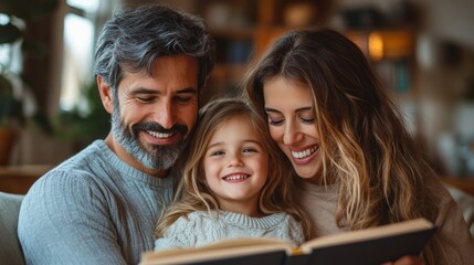 Obraz premium Couple Family Looking Photo Album, Generative AI