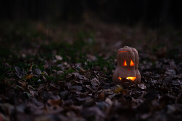 Jack o'Latern Halloween in the Woods. Halloween Decoration. 