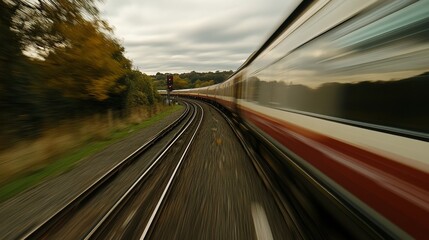 Obraz premium Fast Train Moving Along a Curving Track