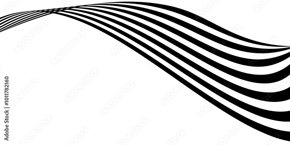 Poster abstract perspective line stripes in black colour with 3d dimensional effect isolated on white.