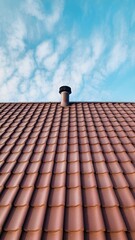 Red roof tiles against blue sky with scattered clouds, chimney visible Vertical Mobile Wallpaper