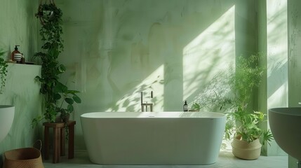 Ecofriendly bathroom with sustainable materials, modern and inviting, Urban, Soft greens, Photograph, Green living