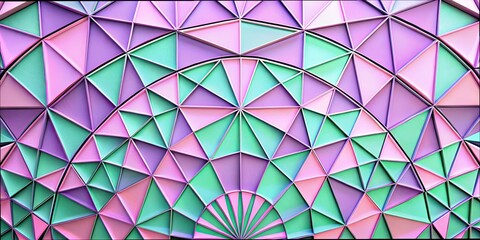 Colorful geometric pattern with triangles and fan shapes.