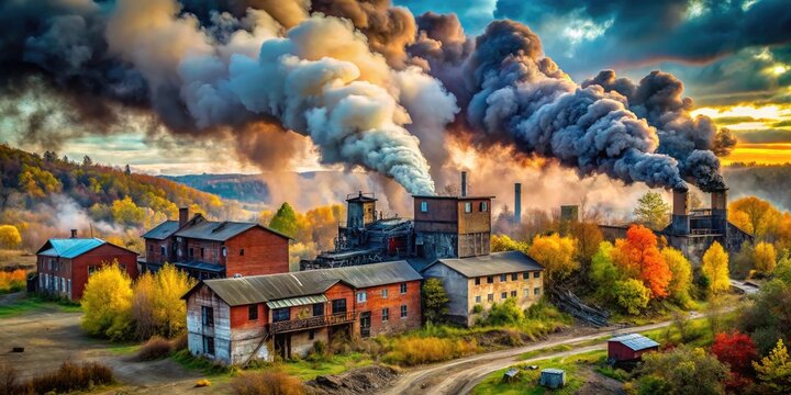 Abandoned Buildings and Smoke from Coal Mine Fire in Centralia, Pennsylvania Landscape Photography