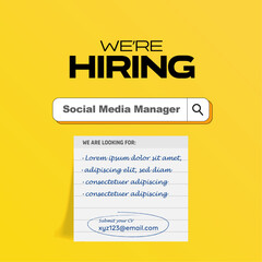 we are hiring. Hiring Job post template, Hiring recruitment open vacancy template advertisement social media design, sticky notes hiring creative