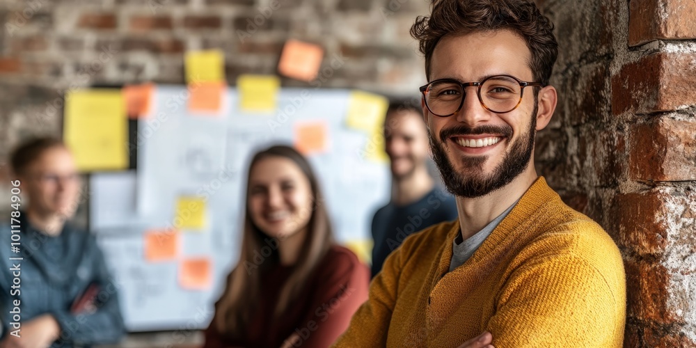 Poster Agile Methodology Visualization: Depict a team working collaboratively in an agile environment, showcasing sprint planning meetings, whiteboards, and digital tools used f
