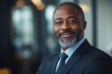 business businessman office mature middle aged meeting man portrait corporate manager smiling black businessperson, created with ai, Generative AI