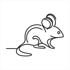 single one line Mouse silhouette on white background
