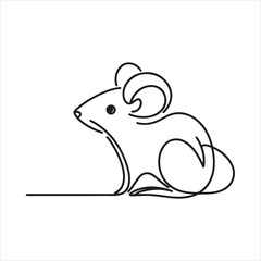 single one line Mouse silhouette on white background
