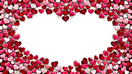 Heart-shaped cluster of red and pink petals on white.