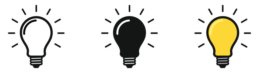 Light bulb icon set. Idea icon. Lamp concept. Light bulb, isolated in modern outline, flat, and colored design. Vector illustration
