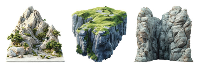 Natural rock formations with greenery and textures