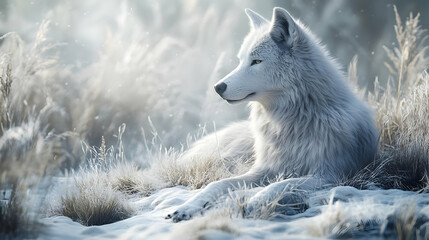 Obraz premium Arctic Wolf in Snowy Landscape - Digital Illustration
