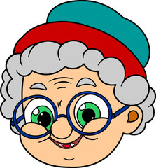Happy grandma's face. Vector illustration.