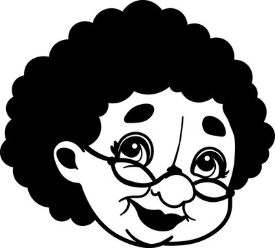 Smiling elderly woman's face. Monochrome drawing. Vector illustration.