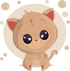 A cute kitten with big eyes. Vector illustration