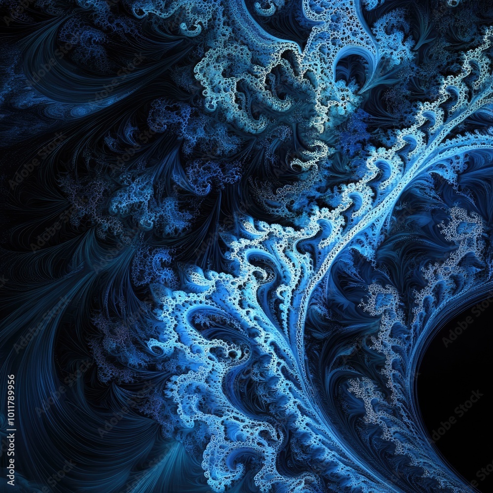 Sticker intricate blue fractal design with swirling patterns and captivating textures, perfect for backgroun