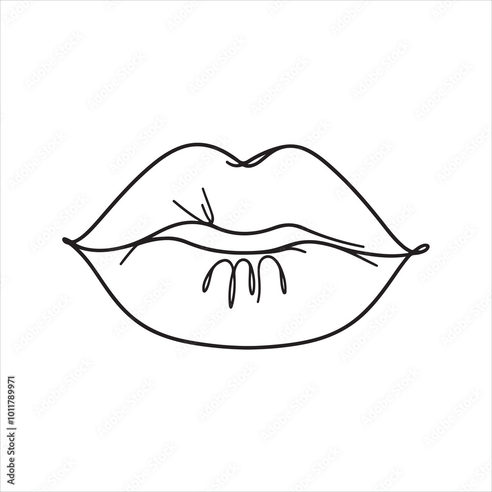 Wall mural single one line Lip silhouette on white background
