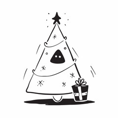 illustration of a christmas tree with hat