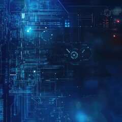 Obraz premium Futuristic technology background with intricate circuit patterns and blue glowing elements for digital design projects.