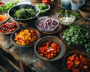 Organic cooking classes with fresh ingredients, vibrant and healthy, Culinary, Bright hues, Photograph, Green living