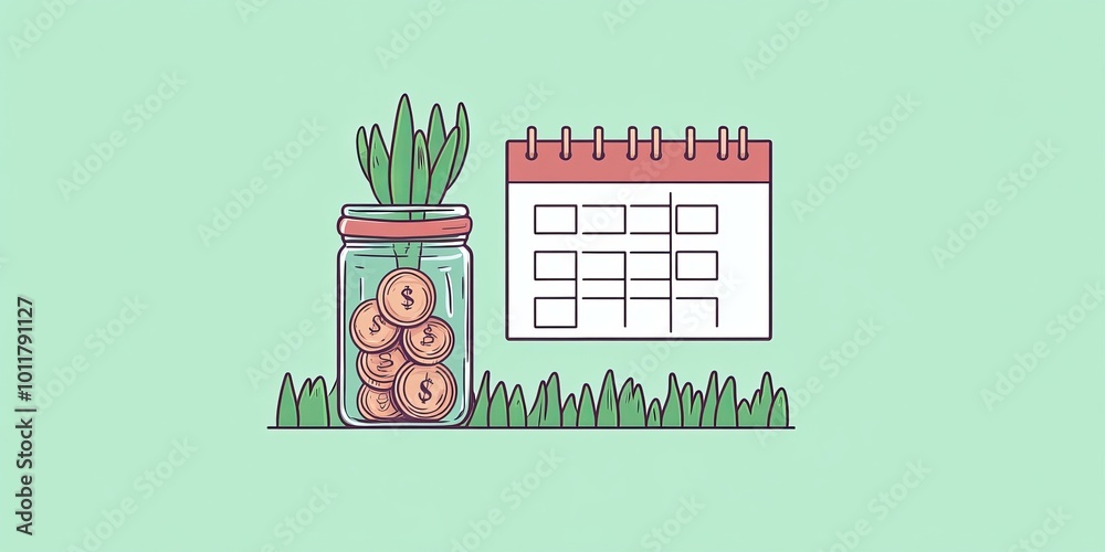 Aufkleber savings goals: illustrate a visual representation of savings goals, such as a jar filled with coins,