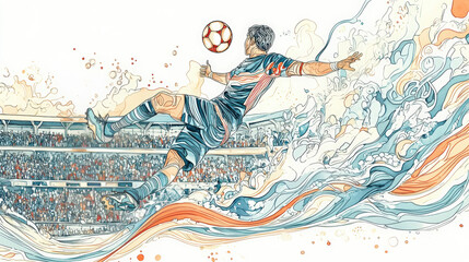 Dynamic Watercolor Clipart of a Soccer Player in Action

