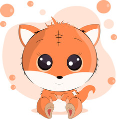 Cute little red fox with big eyes. Vector illustration