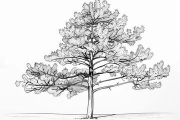 Coloring book illustration of a pine tree