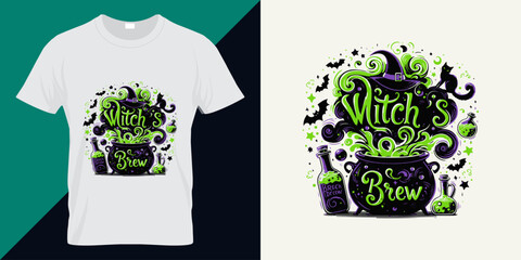 Witch's Brew vector illustration for t shirt design, Halloween greetings card, banner and party theme.